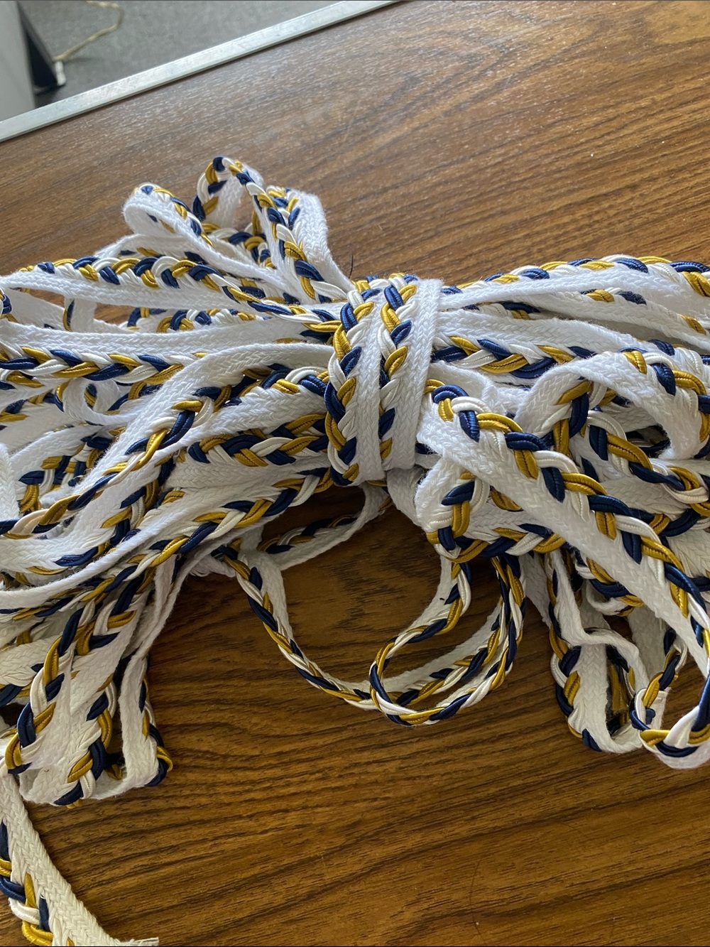 Braided White, Navy & Gold Party Cord Trim